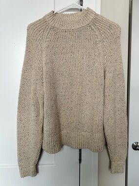Old Navy Women’s Cable Knit Cream Mock Neck Sweater with Multicolored Freckles